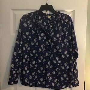 J Crew Navy Blue Long Sleeve Blouse Shirt Top Size Small